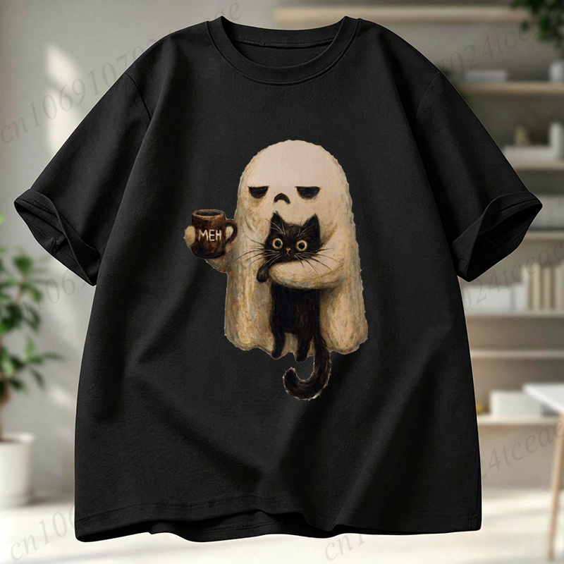 Men Accessories Aesthetic - Camiseta Ghost-Cat com estampa gráfica de