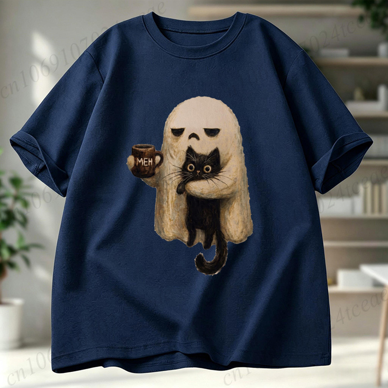 Camiseta Ghost-Cat com estampa - Men Accessories Aesthetic avaliação e preço