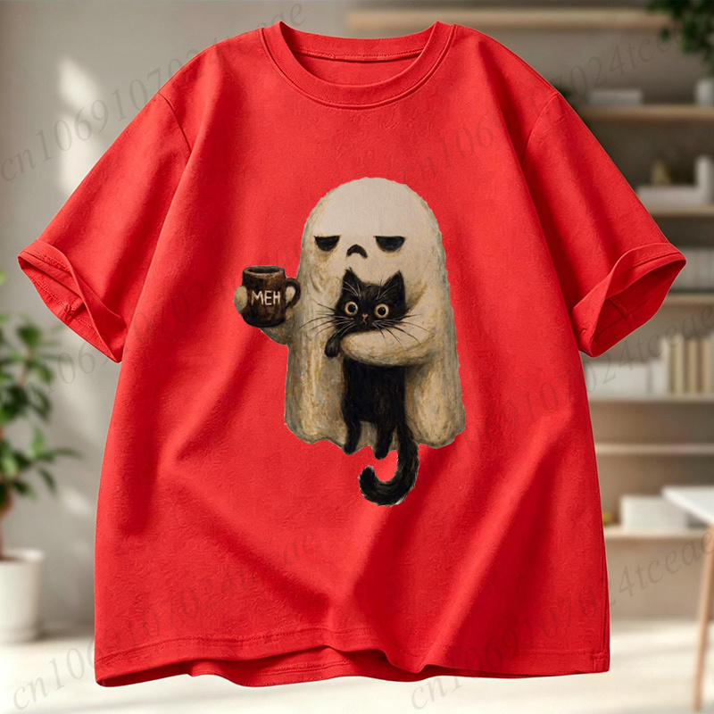 Camiseta Ghost-Cat com estampa - Men Accessories Aesthetic avaliação e preço