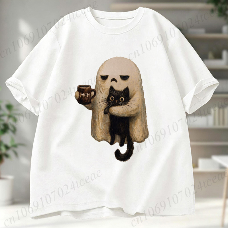 Camiseta Ghost-Cat com estampa - Men Accessories Aesthetic avaliação e preço